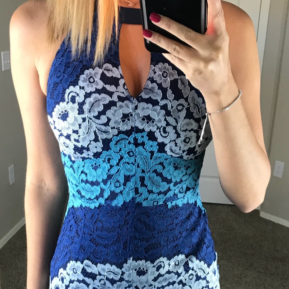 -Anthropologie Blue Lace Color Block Dress- - Picture 3 of 5